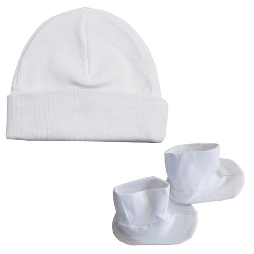 Soft 100% Cotton Newborn Baby Beanie and Booties Set - Infant Ribbed Knit Hospital Hat & Anti-Slip Socks - Breathable Sleep Cap and Footies for 0-6 Months - Essential Newborn Gift Set,