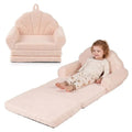2-in-1 Flip-Open Kids Foam Sofa & Sleeper Chair - Foldable Shell-Shaped Toddler Couch - Soft Sherpa Plush Lounge Chair for Boys and Girls - Portable Nursery Furniture & Playroom Reading Nook Bed - Blush Pink