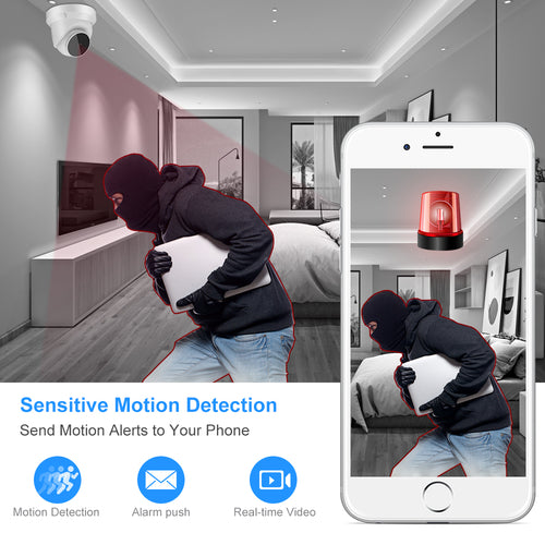 2MP Full HD 1080P Dome Security Camera - Smart Indoor/Outdoor IP Surveillance System with H.265 Compression, Two-Way Audio, Night Vision, and Motion Detection - WiFi Home Monitor for Baby, Pets, and Office - Weatherproof CCTV, White