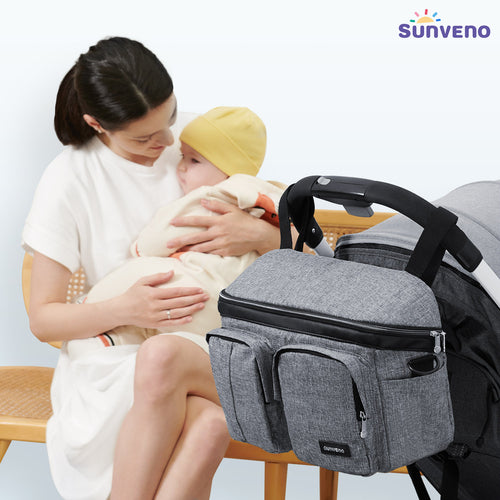 Multifunctional Baby Stroller Organizer Bag - Large Capacity Diaper Caddy with Insulated Cup Holders, Detachable Shoulder Strap, Universal Fit Travel Nursery Bag for Infants, Toddlers, and Newborns