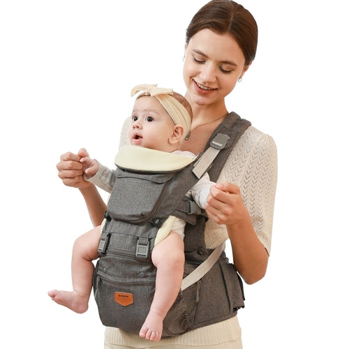 Ergonomic 6-in-1 Baby Carrier with Integrated Hip Seat - All-Season Breathable Newborn to Toddler Front & Back Wrap - Adjustable Padded Shoulder Straps & Lumbar Support Waist Stool - Multi-Position Infant Sling for 0-36 Months