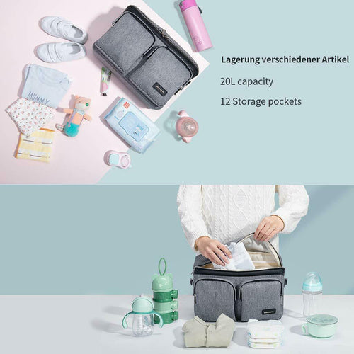 Multifunctional Baby Stroller Organizer Bag - Large Capacity Diaper Caddy with Insulated Cup Holders, Detachable Shoulder Strap, Universal Fit Travel Nursery Bag for Infants, Toddlers, and Newborns