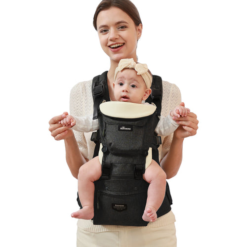 Ergonomic 6-in-1 Baby Carrier with Integrated Hip Seat - All-Season Breathable Newborn to Toddler Front & Back Wrap - Adjustable Padded Shoulder Straps & Lumbar Support Waist Stool - Multi-Position Infant Sling for 0-36 Months